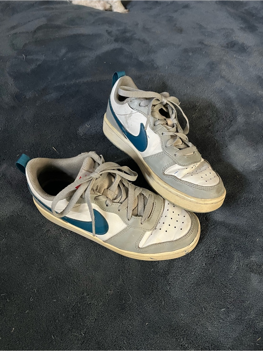Nike Youth Low-Top Leather Sneakers — White, Gray & Teal